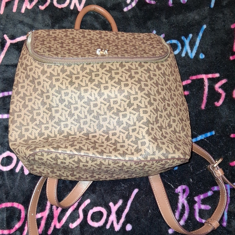 Retro 2019 DKNY Brown Patterned Women's Backpack